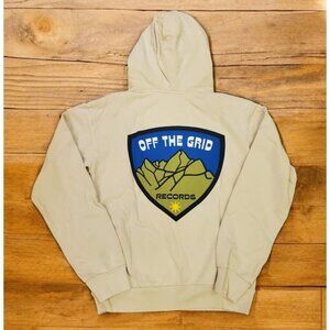 Off The‎ Grid Records Hoodie Men's Size M Beige Big Back Logo Heavyweight New